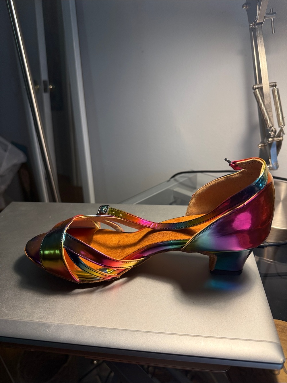 Iridescent Rainbow Metallic Open-Toe Ankle-Strap salsa dance shoes